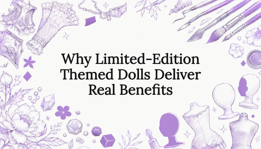 Decorative title card illustration with themed doll motifs